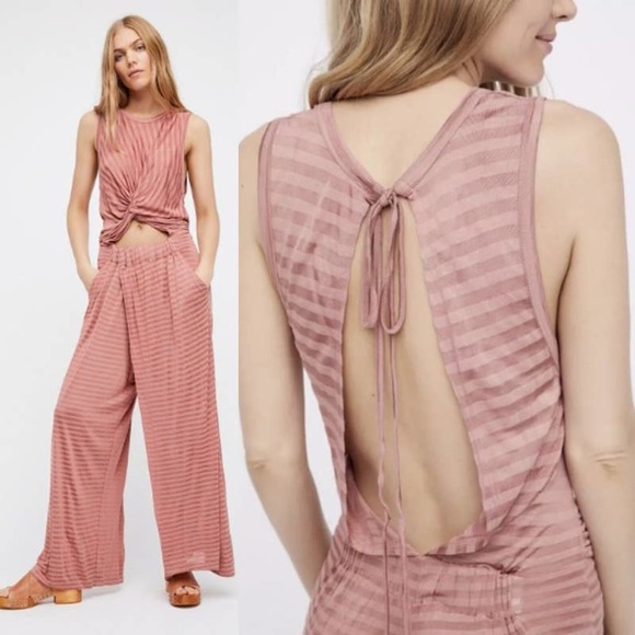 Free People Pants - Free People Pink Striped Jumpsuit